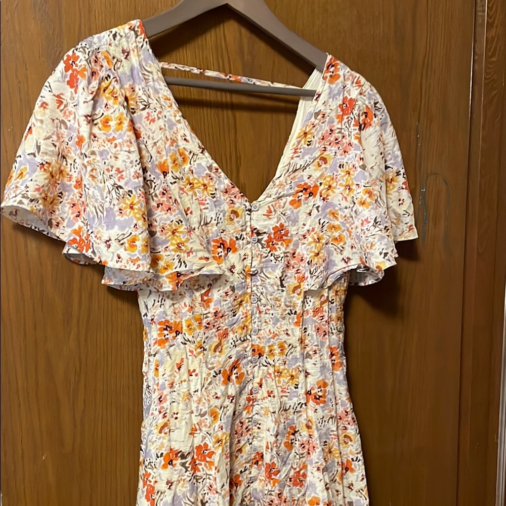 Floral Midi Dress with Flutter Sleeves